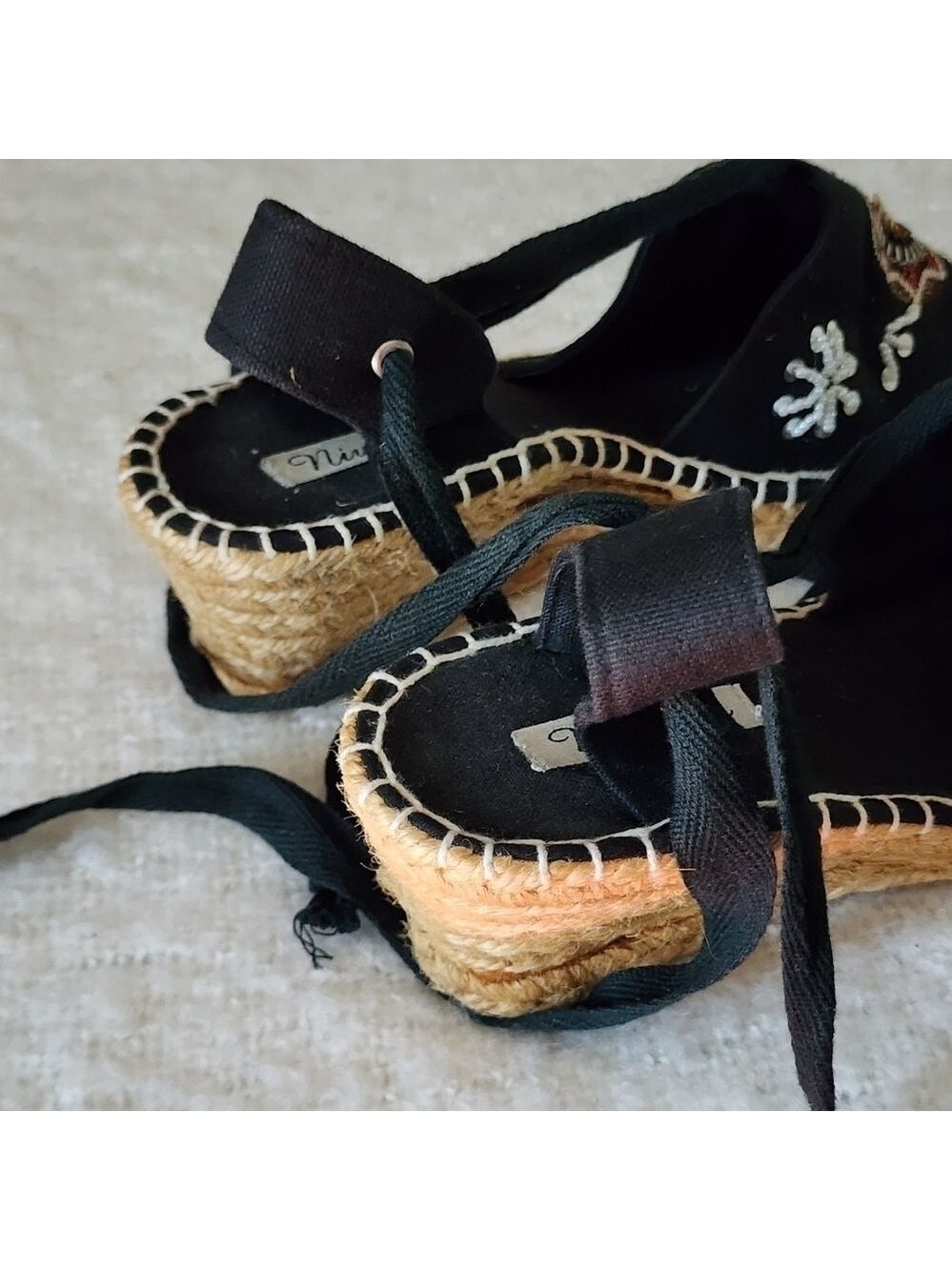 Niweile wedge espadrile sandal color black with floral embroidered size 38 - Picture 6 of 7